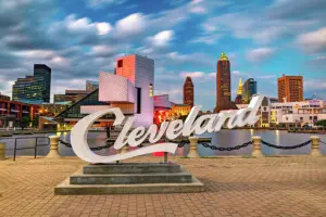 cleveland ohio skyline from north coast harbor gregory ballos