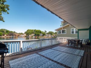Modern vacation rental home overlooking a scenic lake in Cleveland, Ohio, with a beautiful panoramic view.
