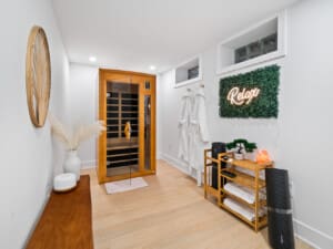 Modern sauna installed in a Northeast Ohio vacation rental home by local property management for a luxury guest experience