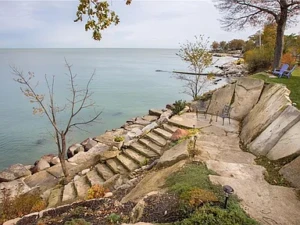 Lake Erie shoreline vacation rental home with sunset views