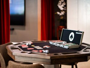 STR Basement Game Room with Poker Table short-term rental basement game room with poker table and entertainment space